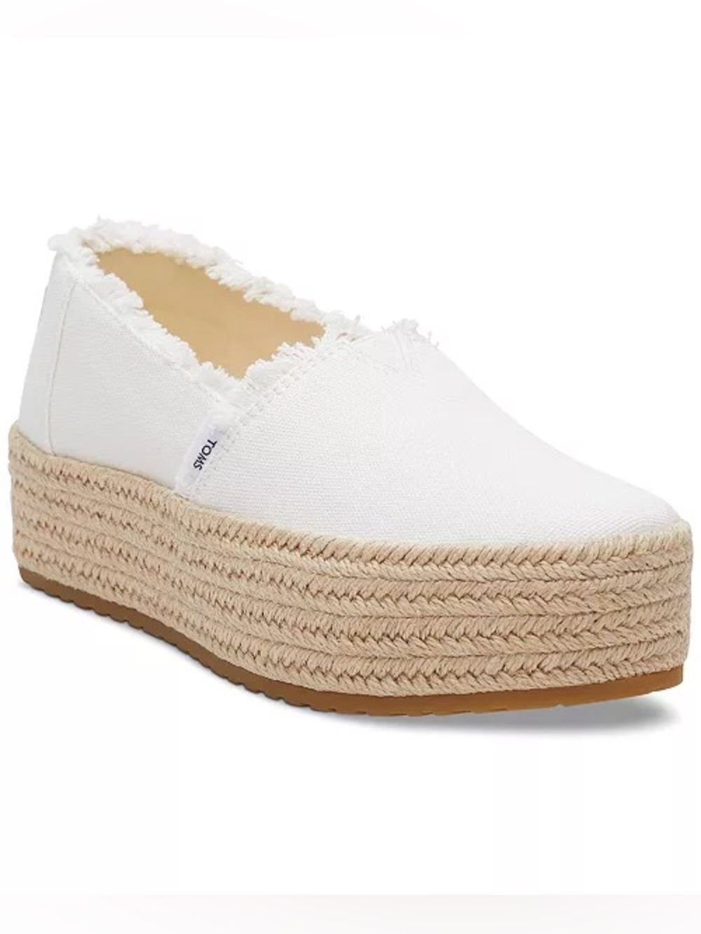 TOMS White Frayed Canvas Platform Espadrille Slip-On